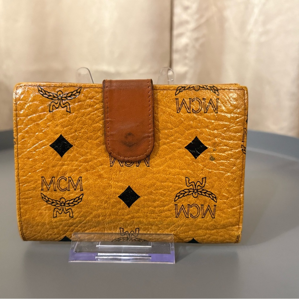 MCM Cognac Visetos Wallet with Brown Detail